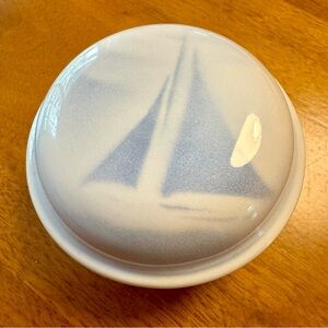 Nautical Blue and White Ceramic Trinket Dish, Whispy Sailboat